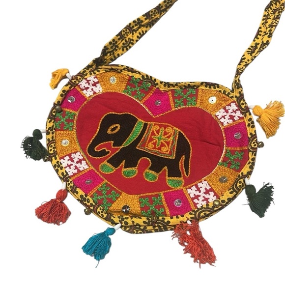 Eclectic Elephant Crossbody Sling bag colorful embroidered tassels bells unique - Picture 1 of 10